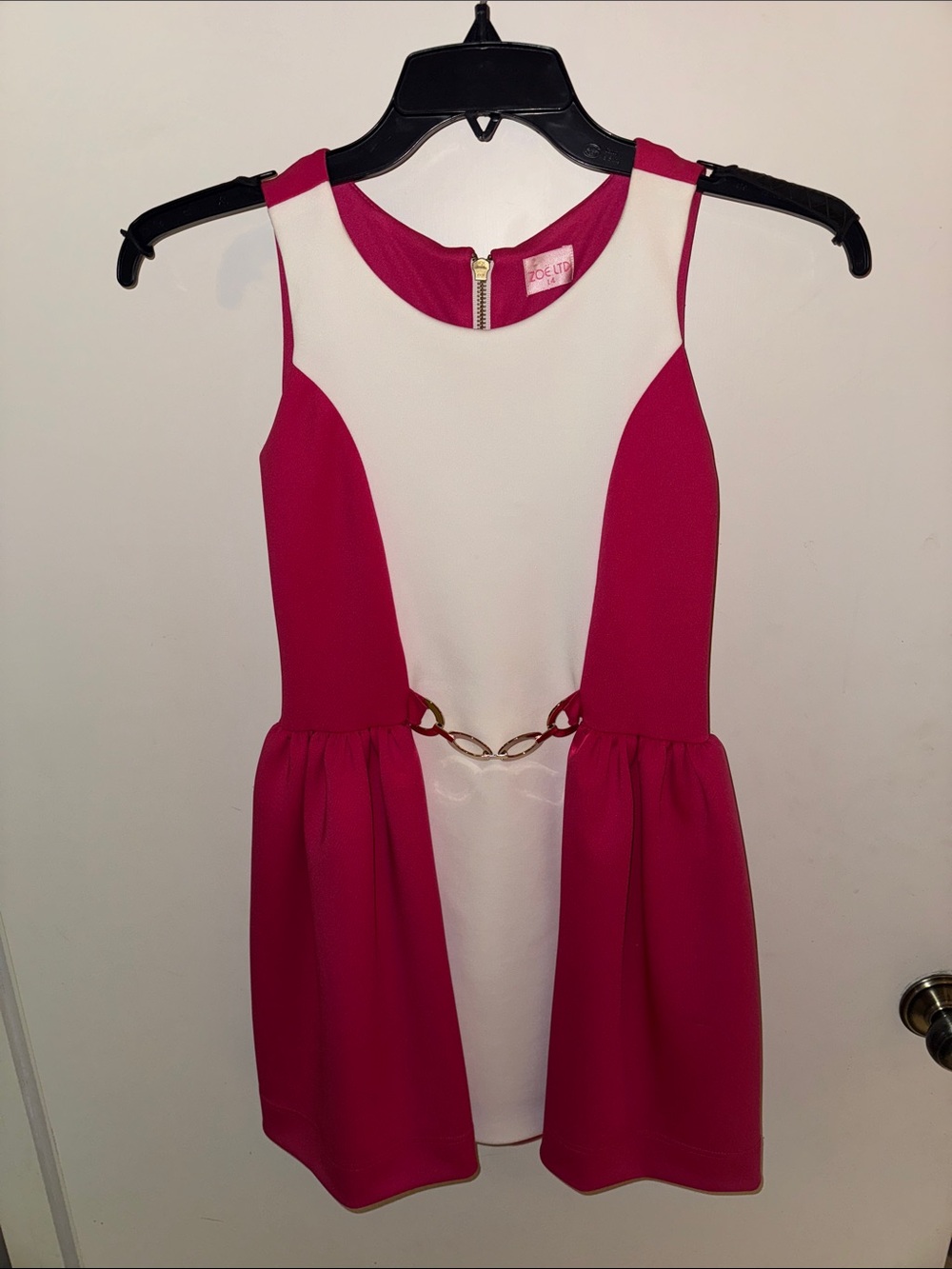 Girls Sleeveless Fuchsia and White Party Dress with Gold Accent